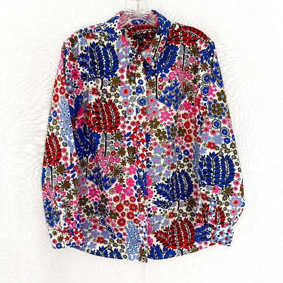 TALBOTS Multi-Color Mod Floral Cotton Long Sleeve Shirt - Picture 1 of 4